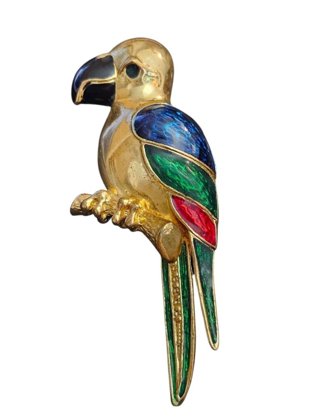 Vintage Parrot Brooch Gold Tone Enamel Bird Pin Colorful Statement Jewelry